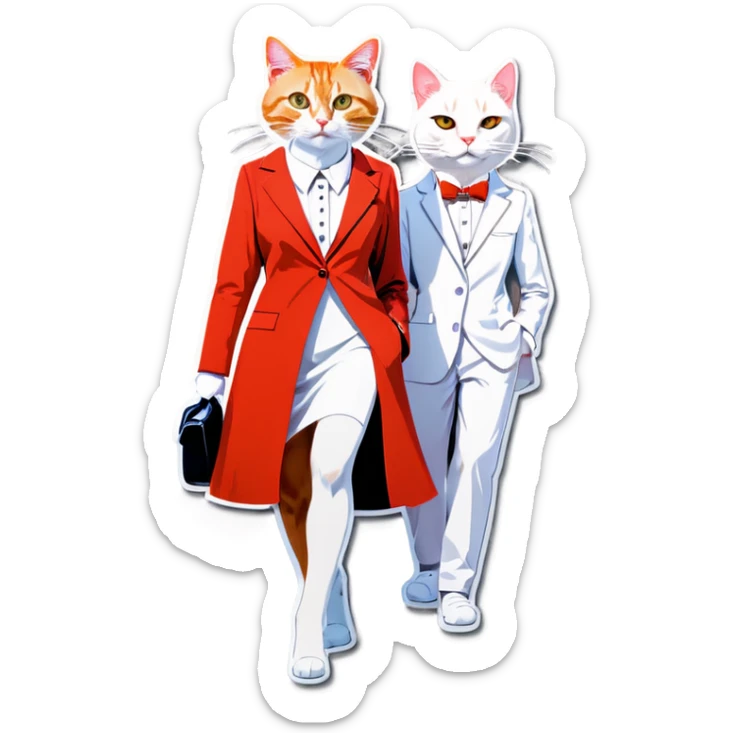 Orange cat in suits and white female cat in red night dress sticker