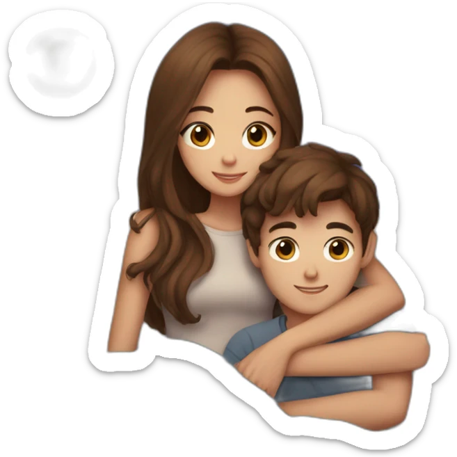 Beautiful Girl with long brown hair and boy with short brown hair cuddling at night sticker