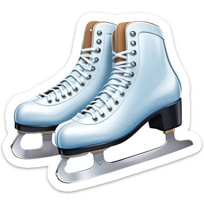 An icon featuring a pair of elegant figure skates standing on the smooth ice of a rink, with sparkling ice beneath them. The background shows a grand ice arena with bright lights and empty stands, highlighting the beauty and grace of figure skating. Transparent background. sticker