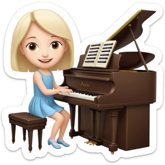A cute girl in funny animated style , cartoon is playing the piano, full pose sticker