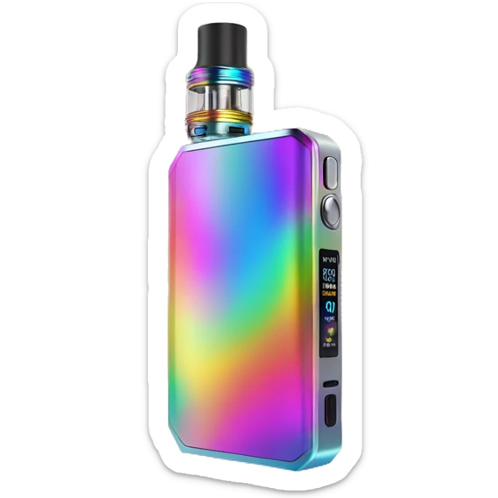 Realistic isolated rainbow metallic geekvape t200 Zeus vape device. sticker