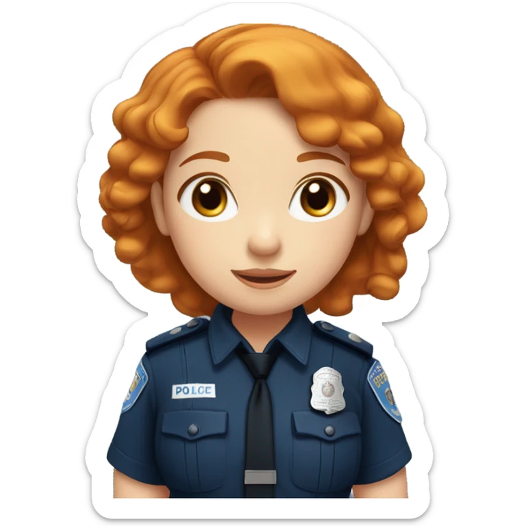 face of ginger girl police officer teen cute blue uniform  policia badge brown eyes sticker