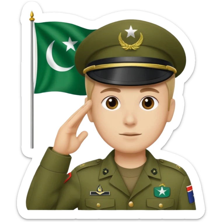 soldier saluting in front of the flag of Pakistan with a clear sky background sticker