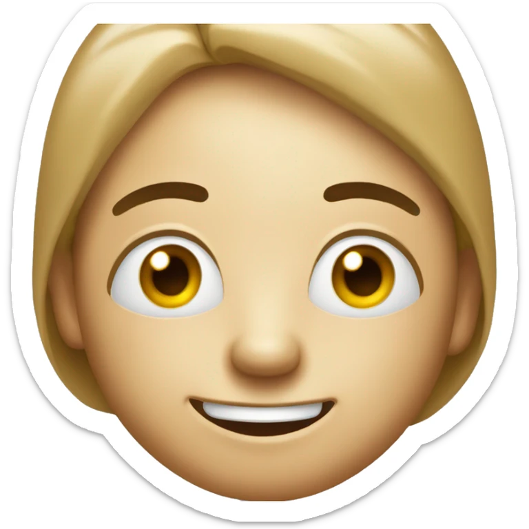 Design a happy emoji with a pair of expressive eyes, a small nose, a wide smile, and raised eyebrows. Ensure the elements are on a transparent background and there is no full face. sticker