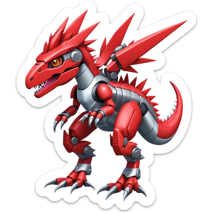 Spiky Cool Edgy Futuristic shiny colorful cyborg-Digimon-Fakemon-Guilmon-Velociraptor-Mecha full body  sticker