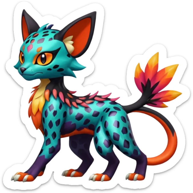 Spooky Colorful Glossy Shiny Liepard-Noivern-Litten-Sprigatito-Pokémon-fusion-creature (full body) sticker