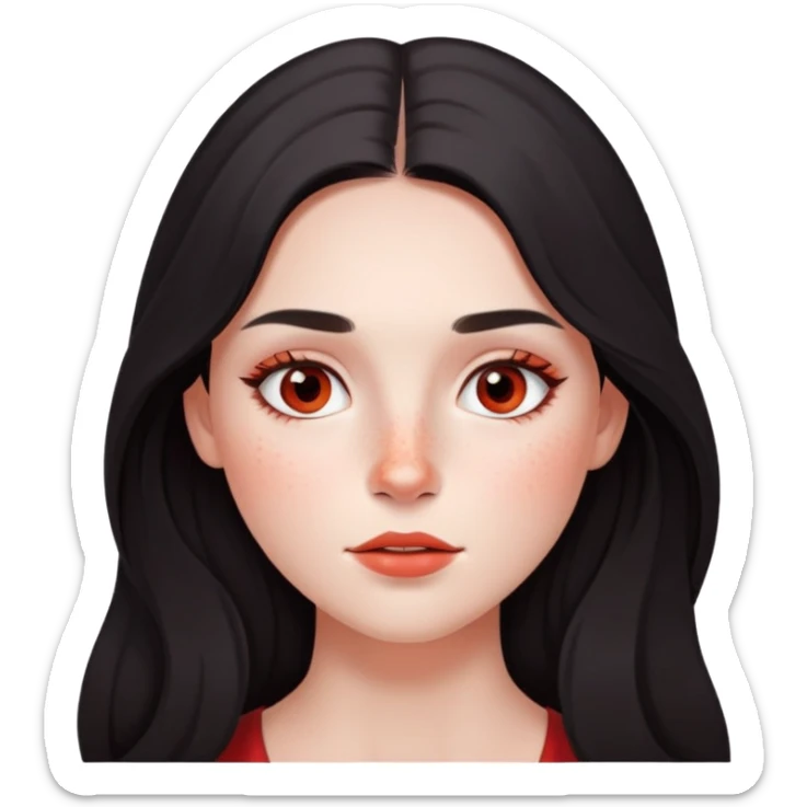 girl with dark long hair, subtle makeup, and red freckles across nose and cheeks sticker