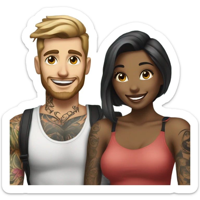 Photo Female model smiling at a very handsome tattooed man taking pictures  sticker