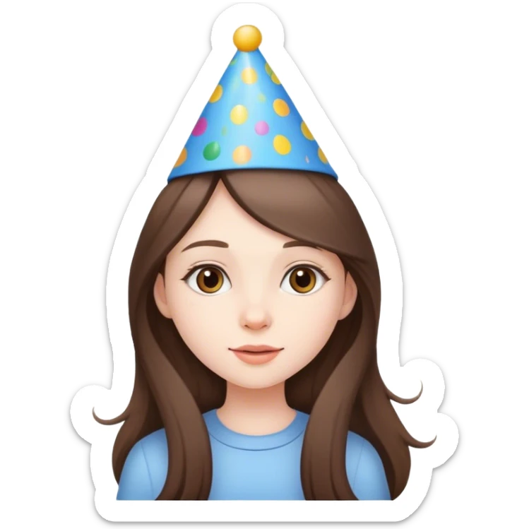  beautiful pale brunette girl with long hair with birthday cap sticker
