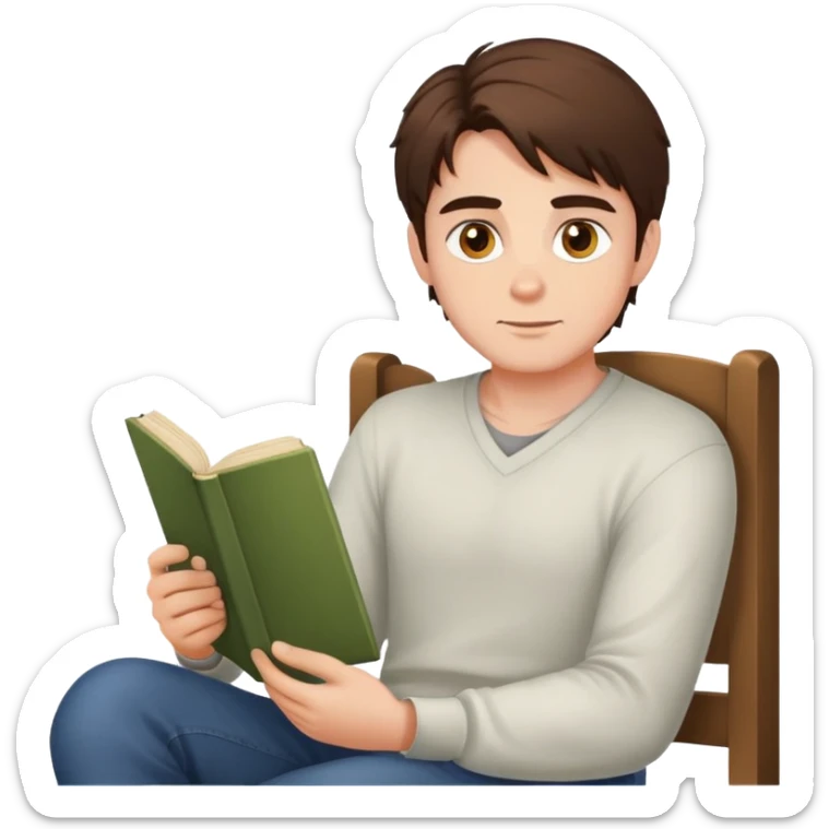 Brunet Hair Hazel Eyes man sitting criss cross ready for story time sticker