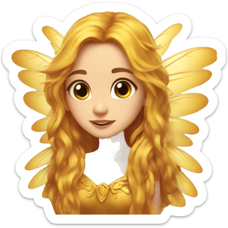 big wings, marigold, Beautiful, fairy, gold, brown, long hair sticker
