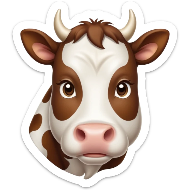 cinematic-noble-brown-and-white-cow calf-portrait-emoji,-poised-and-regal,-with-a-large,-sturdy-build-and-a-beautifully-patterned-hide-of-rich-brown-accented-by-crisp-white-patches,-deep-set-soulful-brown-eyes,-simplified-yet-sharp-and-sophisticated sticker
