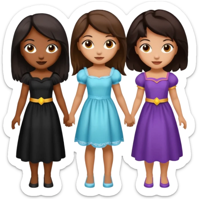 Three best girlfriends cute Halloween with dark brown hair. One African-American, one Asian, one Caucasian. sticker