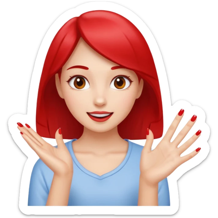 a girl holding her hand forward to show a freshly painted nail, excited look sticker