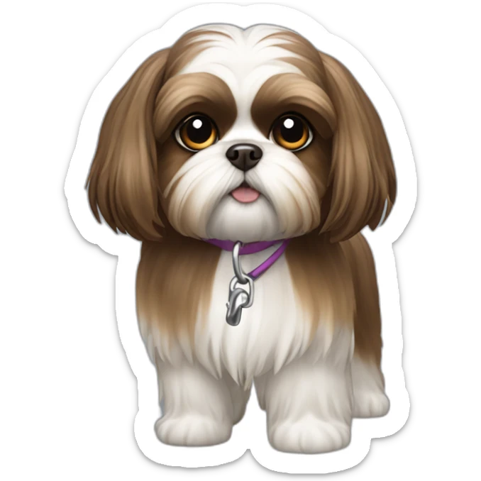 Girl-long-brown-hair walking shih-tzu-dog-on-leash sticker