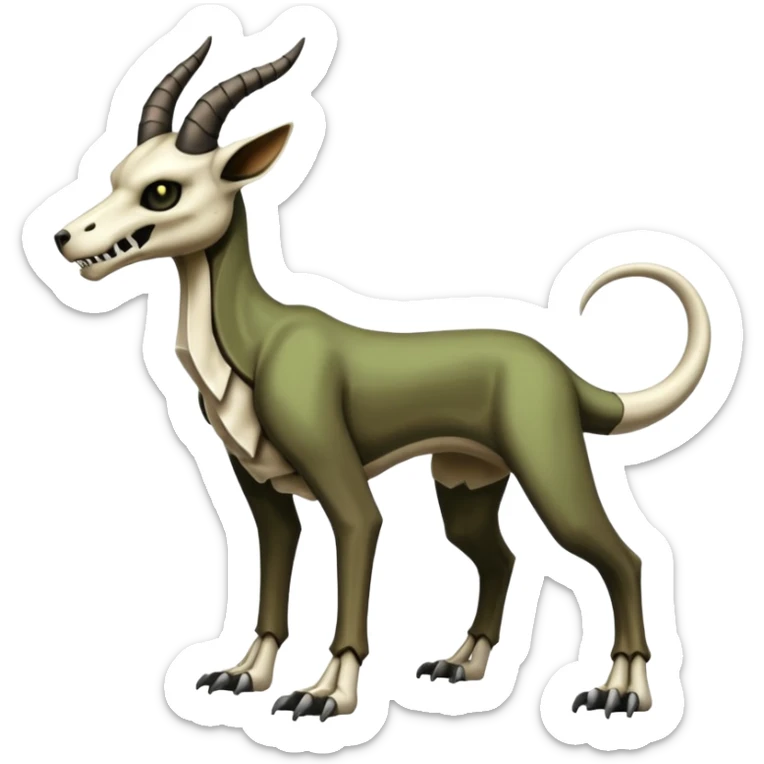 Skeletal horned Cubone-Marowak-Houndoom-Anubis-Zygarde-Wendigo-Fakémon-hybrid-creature (full body), 4 legs sticker