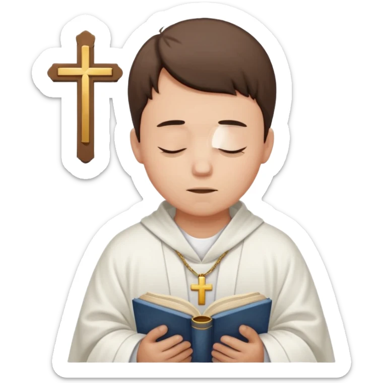 Guy who reads Bible with cross on it and with his eyes closed in prayer and without anything in the background  sticker