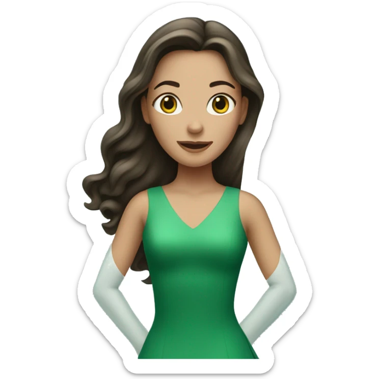 brunette woman with long hair ice skating in a green dress sticker