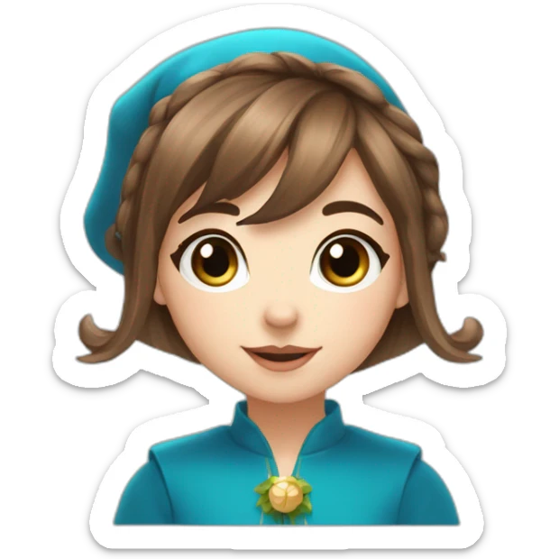 New Year's elf girl brown hair blue eyes beautiful nose bangs loose hair sticker