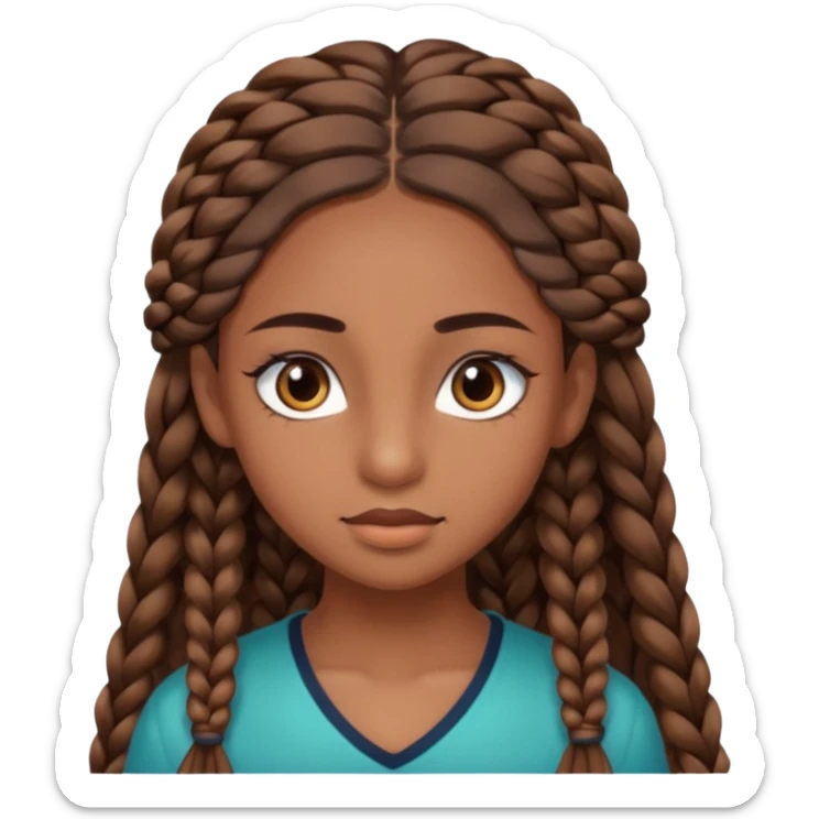 girl with thin braids long hair and brown eyes, brown skin, eyelashes, siren eyes sticker