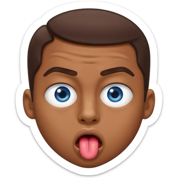 Quelqun de brun au yeux bleu qui tire la langue sur le coter de la bouche et regarde mal sticker