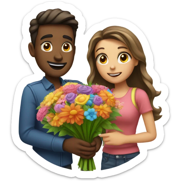 A guy gives a girl a bouquet of flowers  sticker