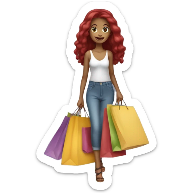 Long Burgundy haired girl, shopaholic, carrying a lot of shopping bags sticker