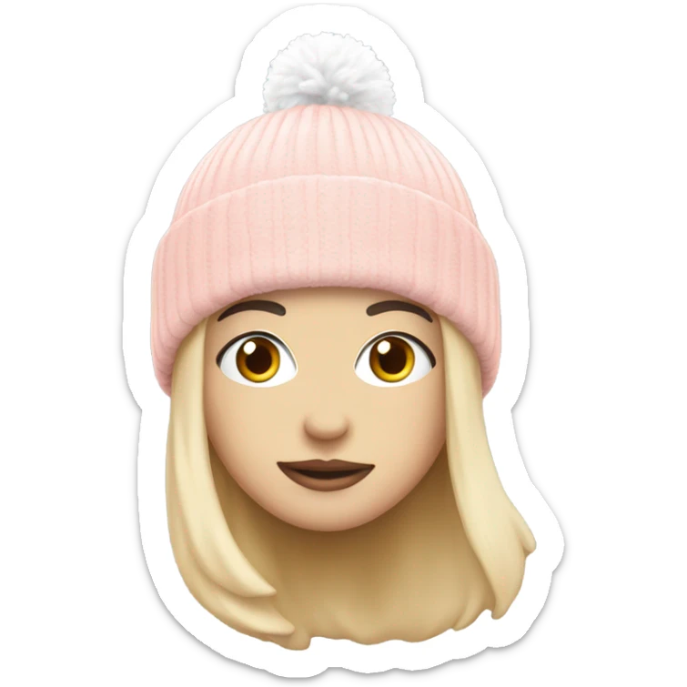 a light pink beanie with white pompom by itself sticker