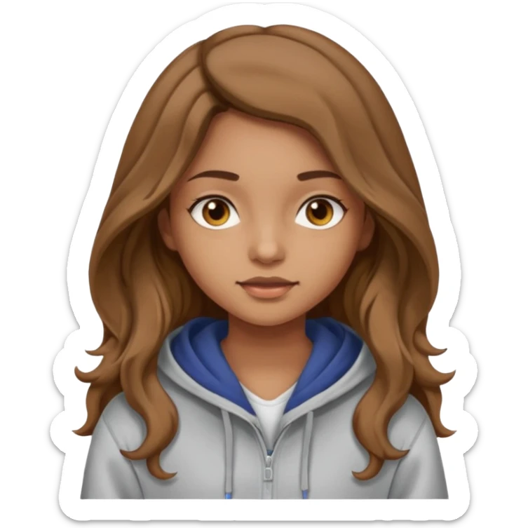Girl with long and light brown hair and wear hoody and her hai is somethig betwwen curly and stright and her eyes is same color with her hair  sticker