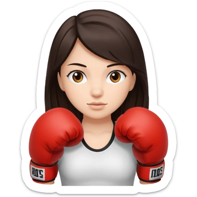 An girl with long dark brown hair in boxing gloves sticker