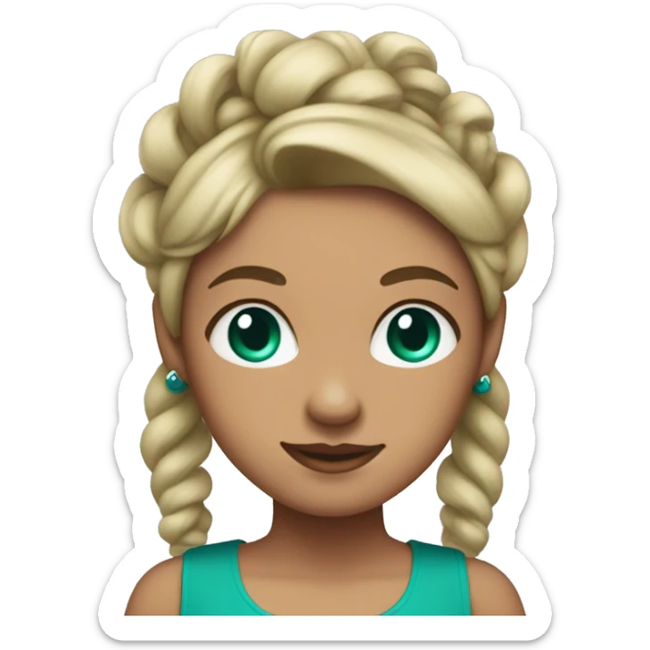 woman with light tan skin, teal green eyes, purple pigtails, an a purple dress on sticker