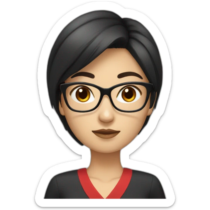 Young woman asiatic teacher, red glasses, red dress, black eyes, black square hairs  sticker