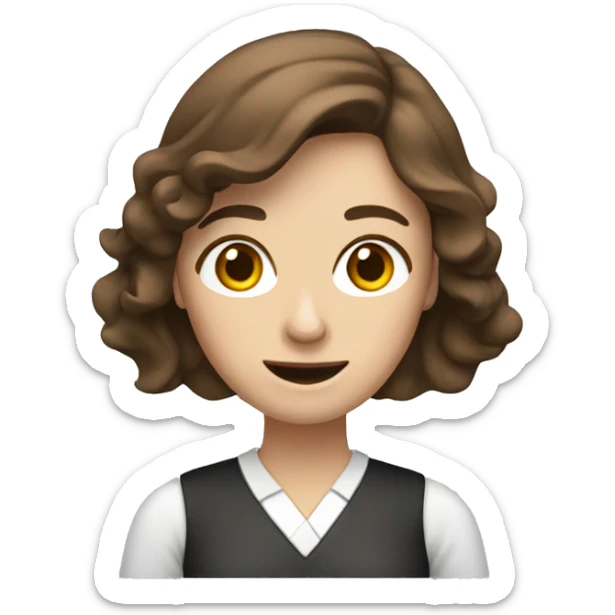woman english teacher with brown hair waving han sticker