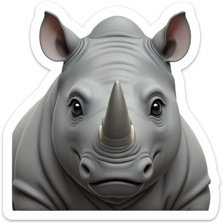 cinematic-noble-rhinoceros-portrait-emoji,-poised,-with-a-massive,-powerful-build-and-a-thick,-hide-of-slate-gray,-deep-set-soulful-piercing-eyes,-simplified-yet-sharp-and-sophisticated-features,-highly-detailed, with large black eyes, szoomed out showing houlders sticker