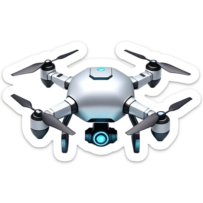 Clash of Clans aesthetic: Cinematic Playful 3D Isometric Robot Drone Emoji, rendered in a 3D vector-style similar to standard emojis with minimal shading and bold, simplified shapes. A compact, distinct form with signature details, softly glowing with a futuristic sci-fi warfare charm. Simplified yet unmistakably iconic, highly detailed and consistent, glowing with a soft radiance and high shine. Stylized with a touch of high-tech brilliance and a soft glowing outline, capturing the essence of a beloved gaming relic with a friendly, playful manner! sticker