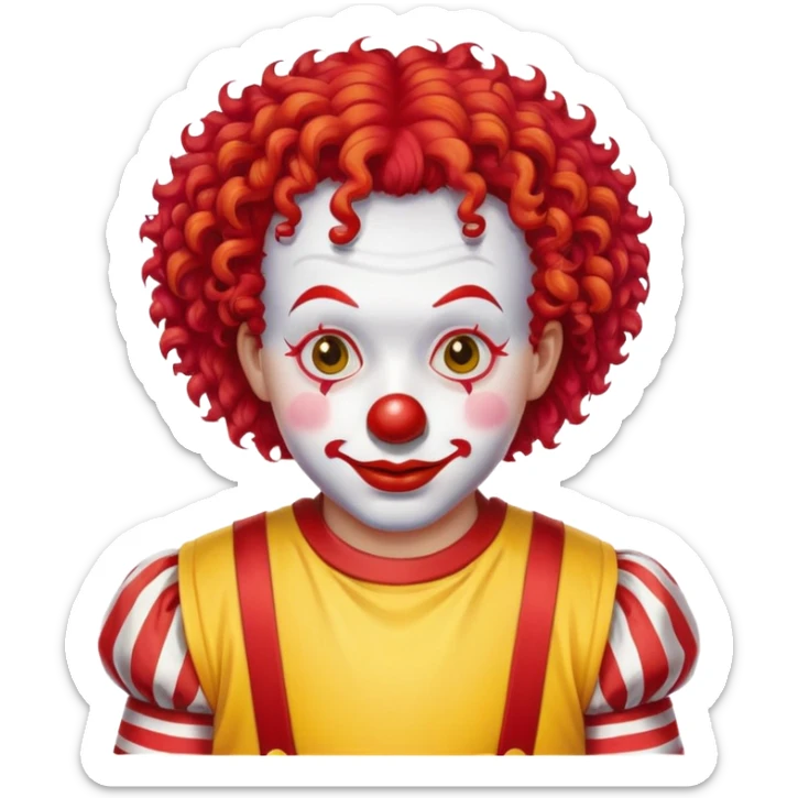 McDonald's clown with bright red curly hair and yellow T-shirt with red and white striped sleeves sticker