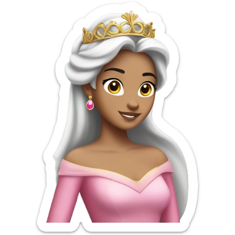 Princess Aurora with black hair with gold tiara pink dress   sticker