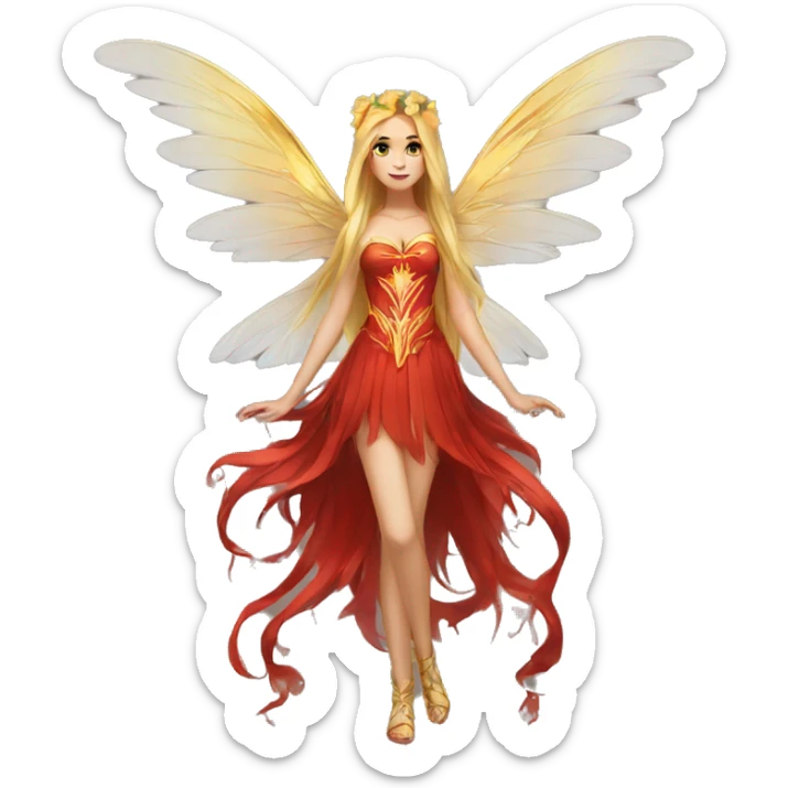 big wings, flower, Beautiful, fairy, gold,red, long hair sticker