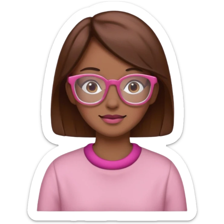 create a emoji of my friend camilla: she wears glassess and she has brown hair (don't make it yellow but pink) sticker