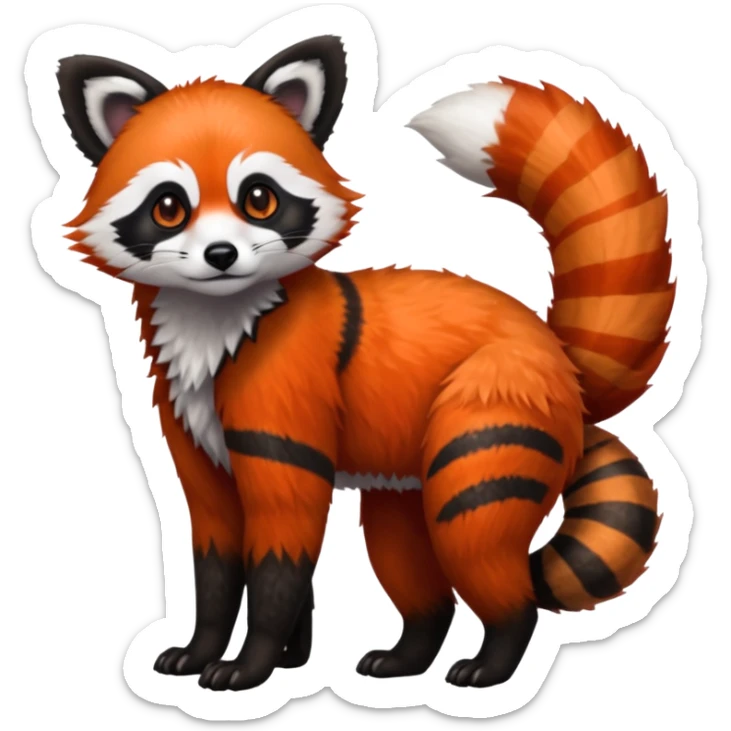 Realistic furry fuzzy scaly 4-legged quadrupedal Red-Panda-Lemur-Raccoon-Dog-Red-Fox-animal-fusion-hybrid, Full body sticker