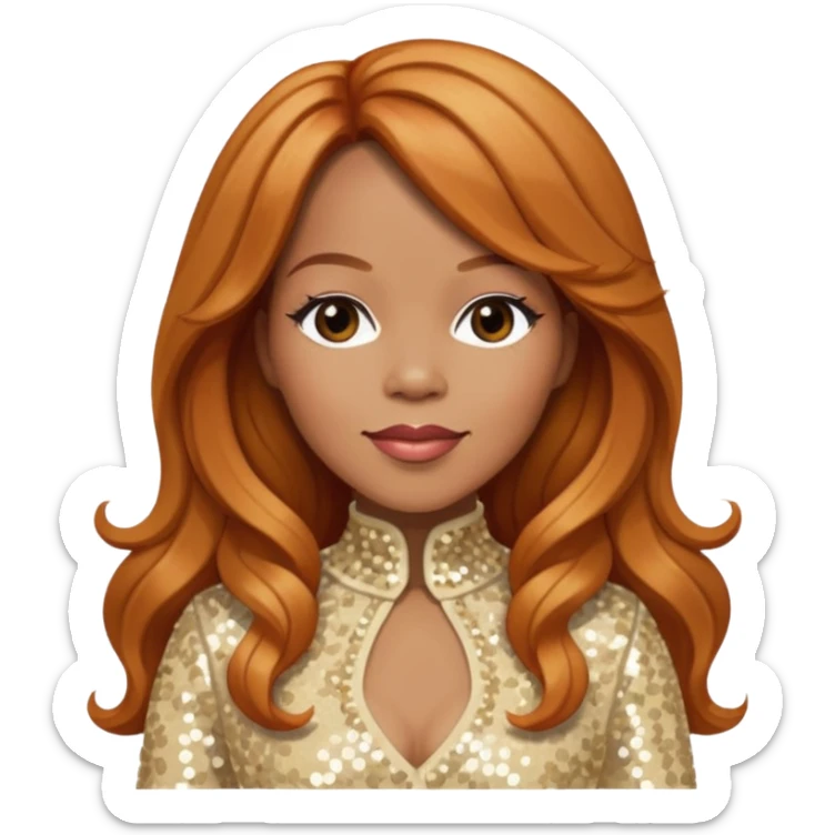 Tina Campbell from Mary Mary with long reddish blonde hair, cream sequin outfit sticker