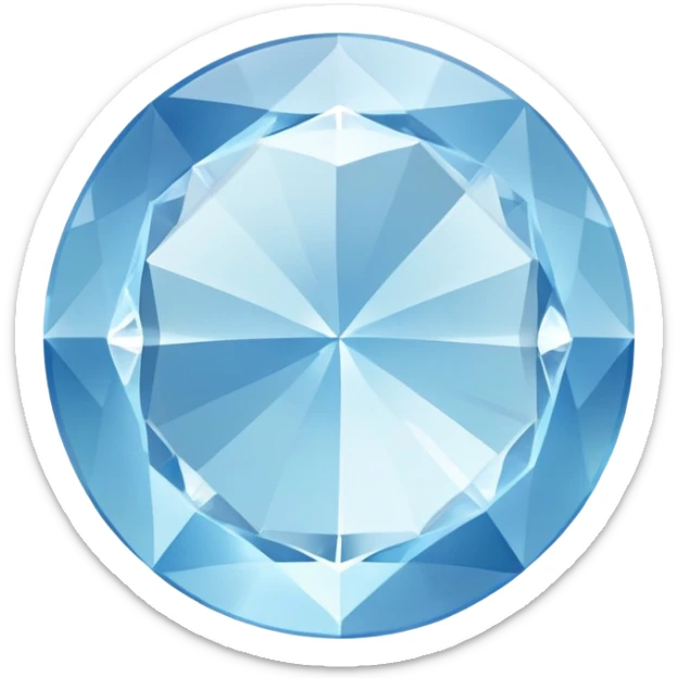 A round cut light blue celestite gem, faceted with brilliant shine and clarity, showing the characteristic pale blue of celestite sticker