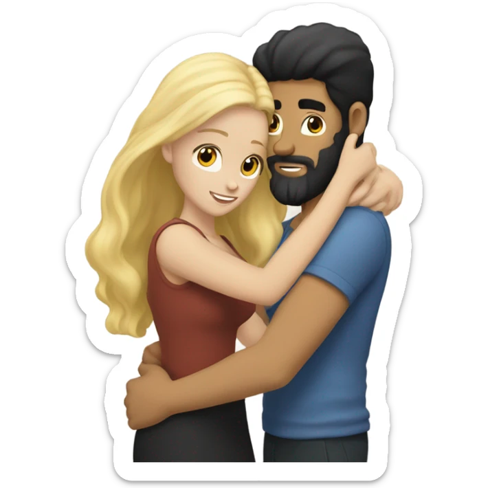 White man black hair and beard hugging white woman blonde long hair  sticker