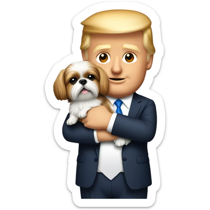 Donald trump holding a shih tzu dog in his arms  sticker