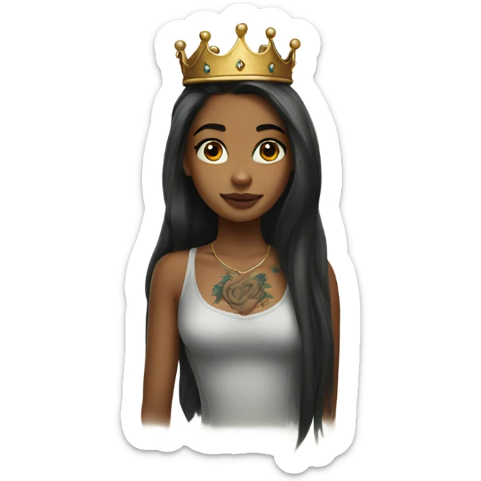 Beautiful girl wearing a crownwith tattoos and long hair sticker