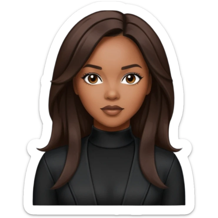 LeToya Luckett from Destiny's Child with long dark brown hair, black outfit sticker
