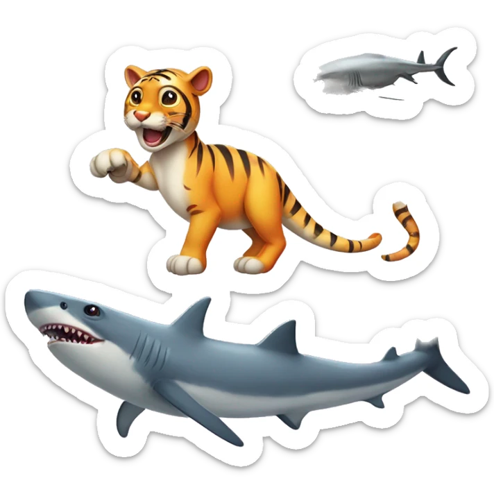 an exotic animal with the body of a tiger and the head of a mouse, colorful unicorn wings and a shark tail and dinosaur legs sticker