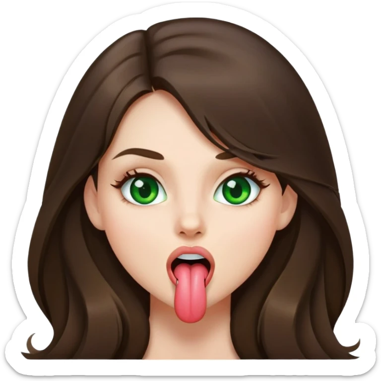 Girl sticking out tongue brunette long hair green pretty lips eyes  sticker
