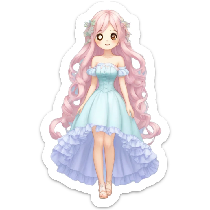 gorgeous pretty attractive anime lady beautiful hair with gorgeous dress fairycore cottagecore pastelcore detailed high quality trending VOGUE aesthetic full body sticker