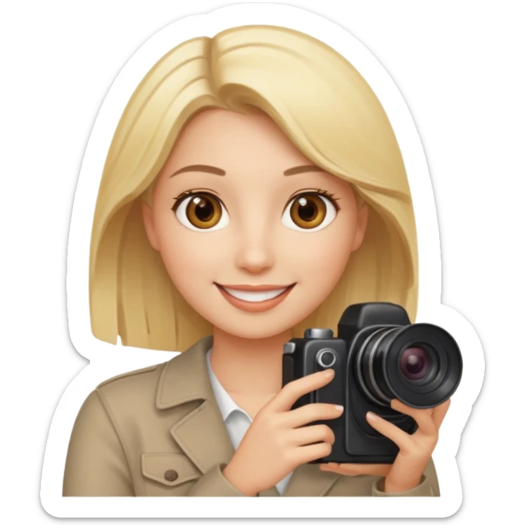  femme blonde yeux marron qui tient un appareil photo sticker